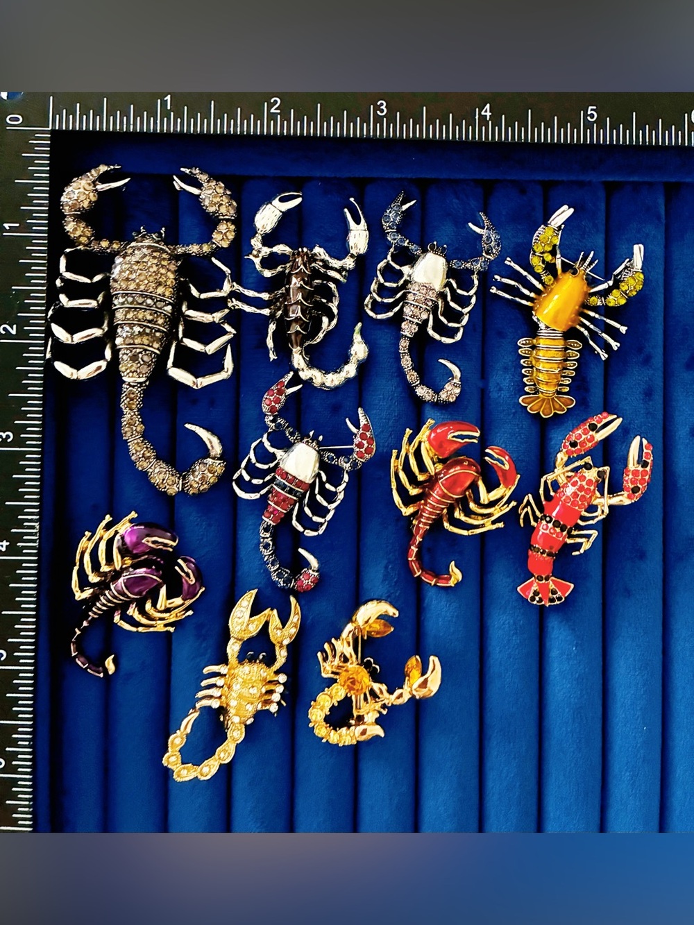 10pc Scorpion Lobster Brooch Pin Lot Rhinestone Enamel Animal Statement